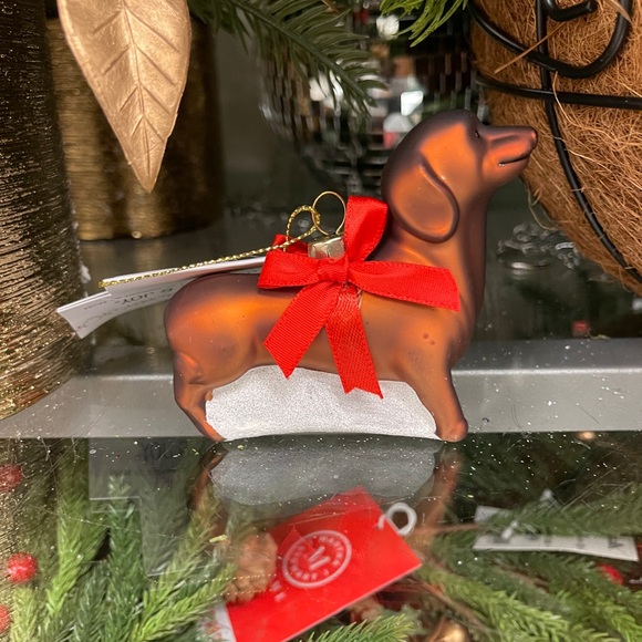 Christmas Santa Dog Dachshund Ornament Glass Jingles & Joy NWT - Picture 2 of 3